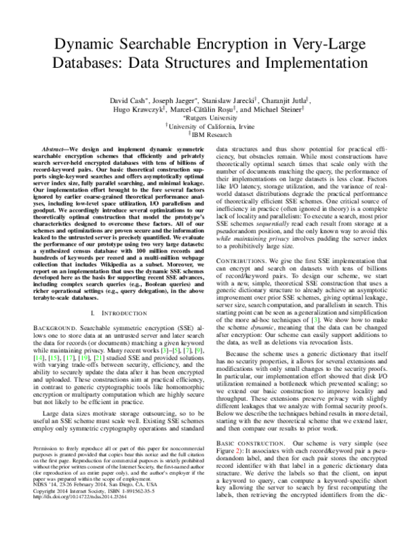 (PDF) Dynamic Searchable Encryption in Very-Large Databases: Data ...
