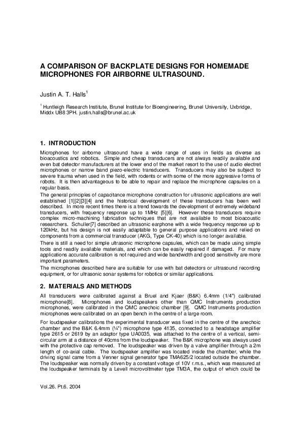 (PDF) A Comparison of Backplate Designs for Homemade Microphones for ...