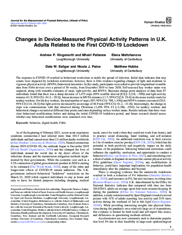 (PDF) Changes in Device-Measured Physical Activity Patterns in U.K ...
