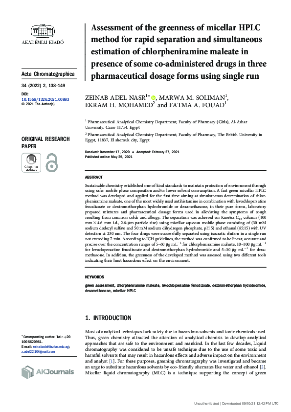 (PDF) Assessment of the greenness of micellar HPLC method for rapid ...