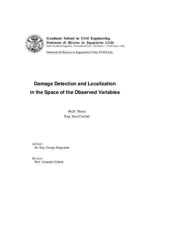 (PDF) Damage Detection and Localization in the Space of the Observed ...