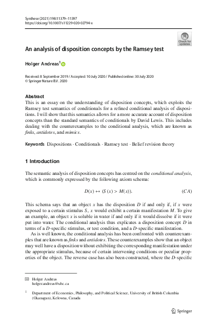 (PDF) An analysis of disposition concepts by the Ramsey test