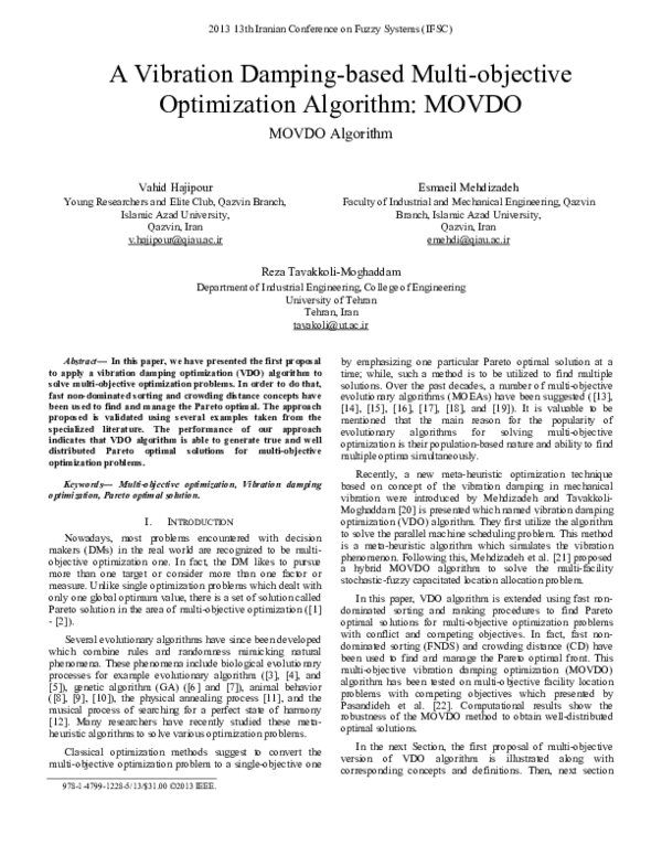 (PDF) A Vibration Dampingbased Multiobjective Optimization Algorithm MOVDO MOVDO Algorithm
