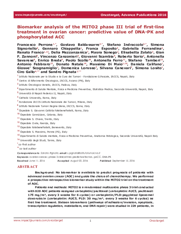 (PDF) Biomarker analysis of the MITO2 phase III trial of first-line ...