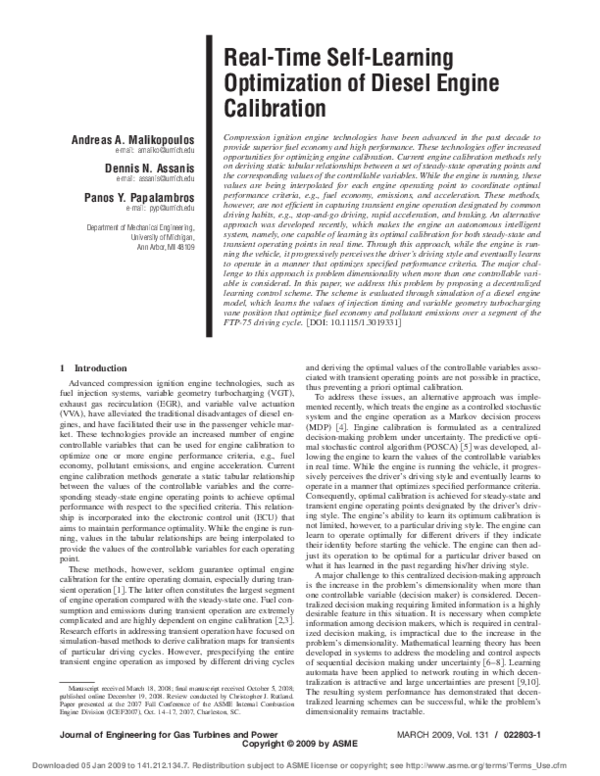 (PDF) Real-Time Self-Learning Optimization of Diesel Engine Calibration