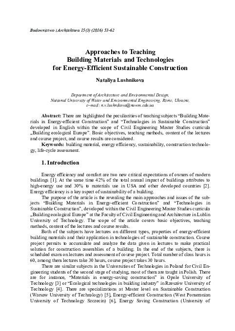 (PDF) Approaches to Teaching Building Materials and Technologies for ...