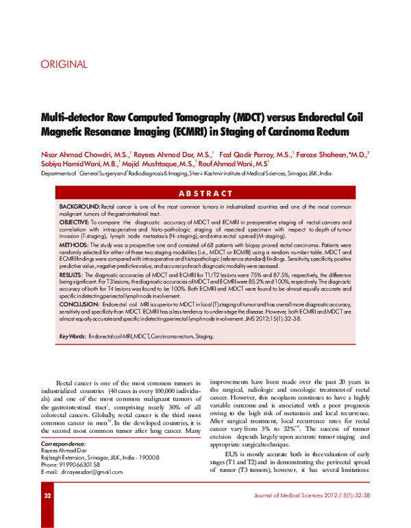 (PDF) Multi-detector Row Computed Tomography (MDCT) versus Endorectal ...