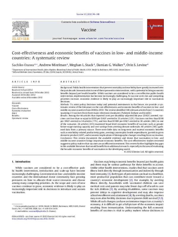 (PDF) Cost-effectiveness and economic benefits of vaccines in low- and ...