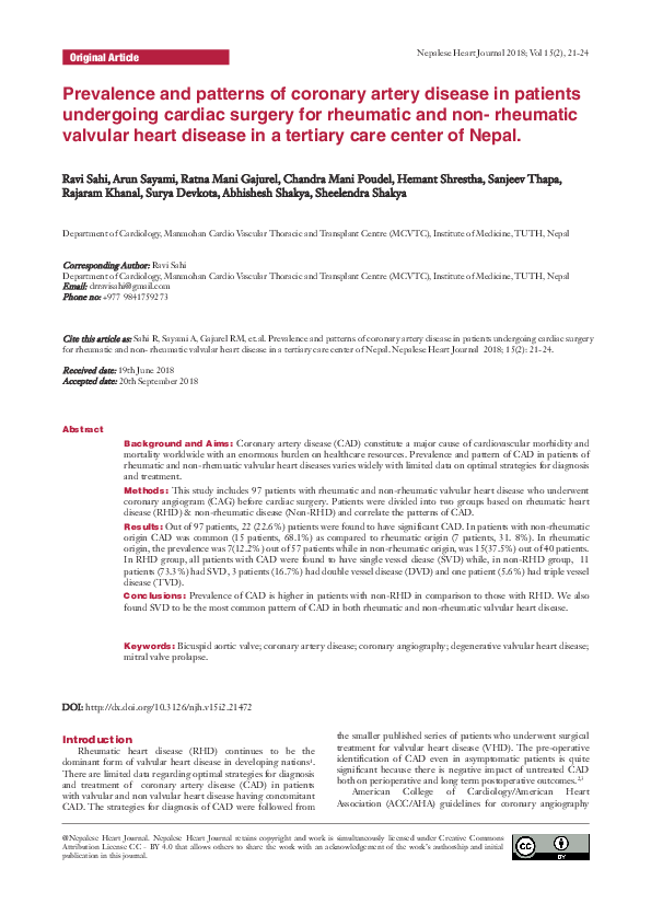 (PDF) Prevalence and patterns of coronary artery disease in patients ...