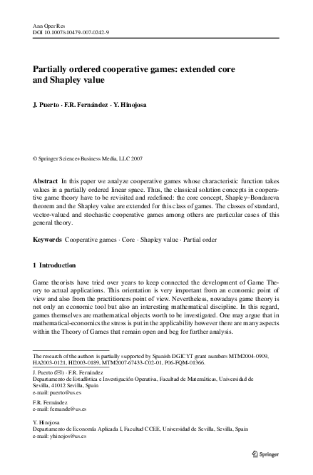 (PDF) Partially ordered cooperative games: extended core and Shapley value