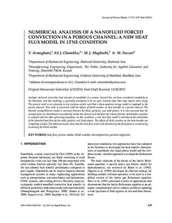 (PDF) Numerical Analysis of a Nanofluid Forced Convection in a Porous ...