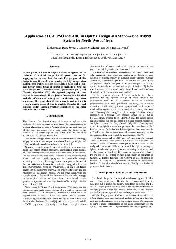 (PDF) Application of GA, PSO and ABC in optimal design of a stand-alone ...