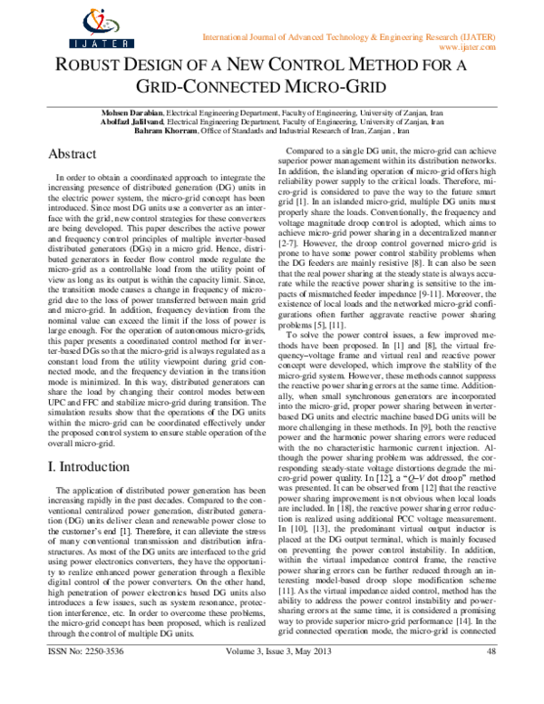(PDF) Robust Design of a New Control Method for a Grid-Connected Micro-Grid