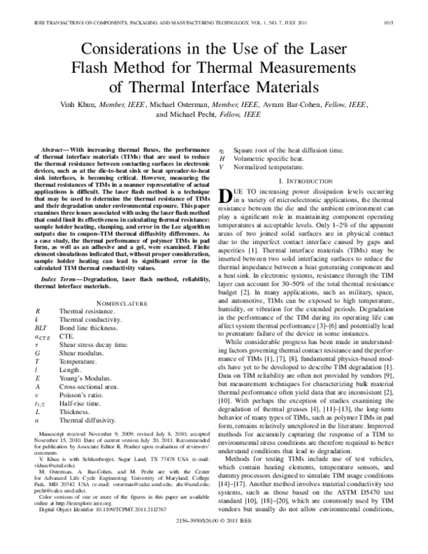 (PDF) Considerations in the Use of the Laser Flash Method for Thermal