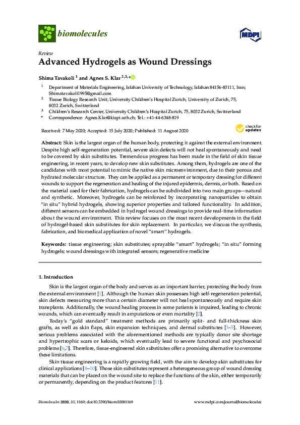 (PDF) Advanced Hydrogels as Wound Dressings
