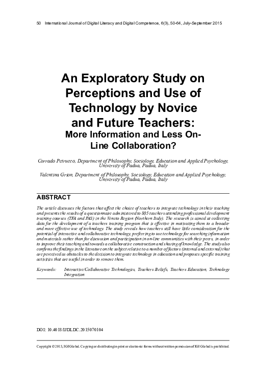(PDF) An Exploratory Study on Perceptions and Use of Technology by ...