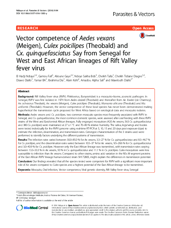 (PDF) Vector competence of Aedes vexans (Meigen), Culex poicilipes ...