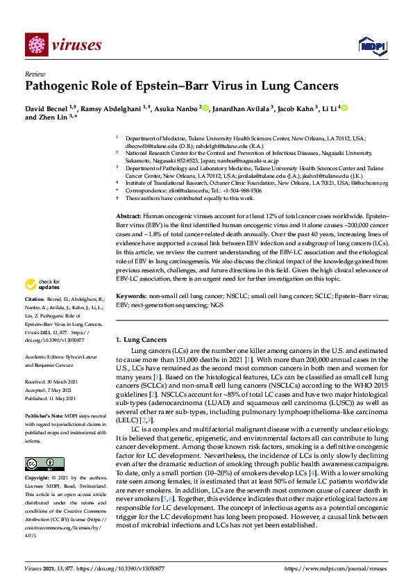 (PDF) Pathogenic Role of Epstein–Barr Virus in Lung Cancers