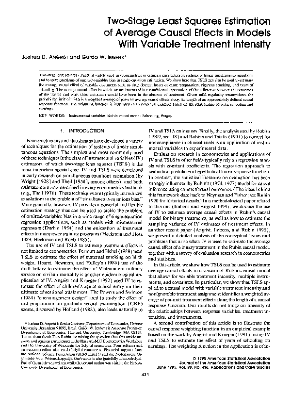 (PDF) Two-Stage Least Squares Estimation of Average Causal Effects in ...