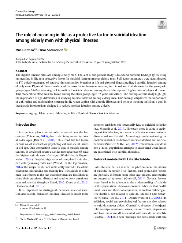 (PDF) The role of meaning in life as a protective factor in suicidal ...
