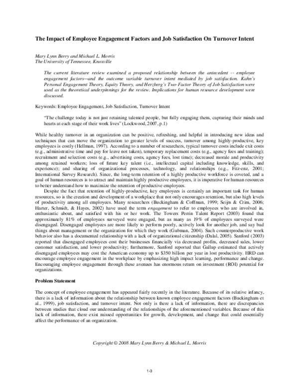 (PDF) The Impact of Employee Engagement Factors and Job Satisfaction on ...