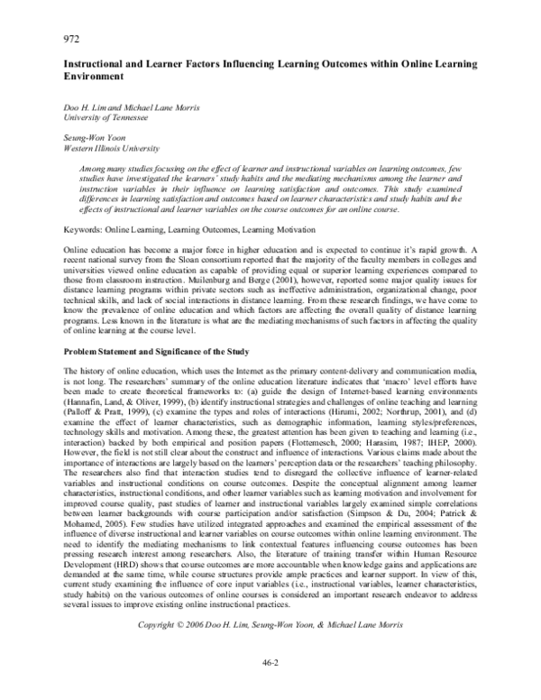 (PDF) Instructional and Learner Factors Influencing Learning Outcomes ...