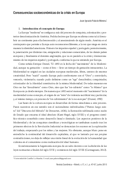 (PDF) Consecuencias socioeconómicas de la crisis en Europa