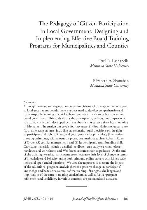 (PDF) The Pedagogy of Citizen Participation in Local Government ...