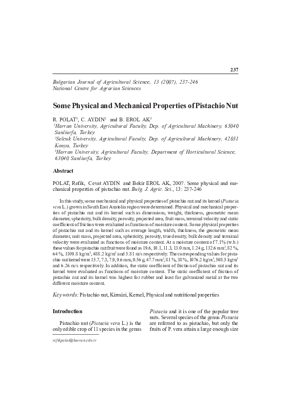 (PDF) Some physical and Mechanical properties of Pistachio Nut