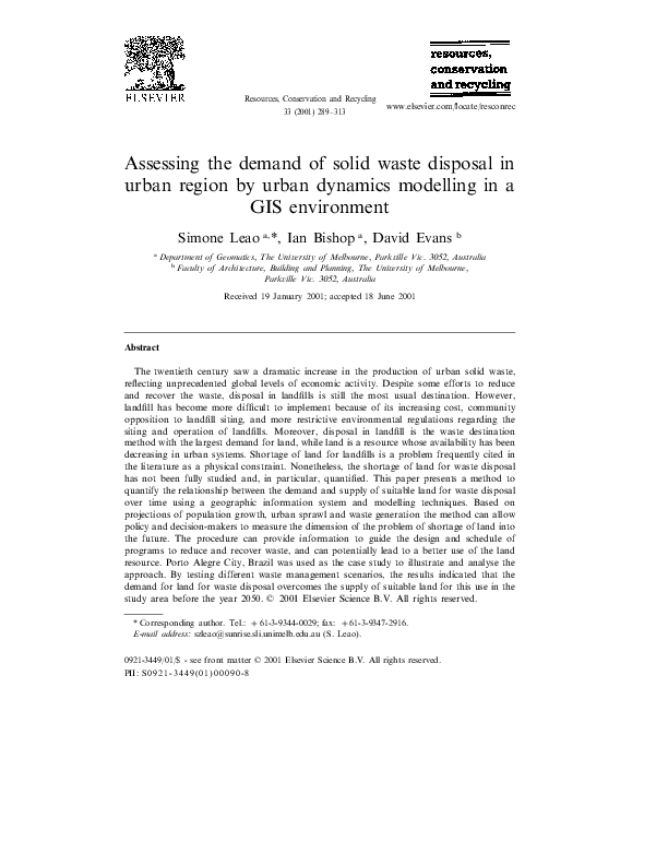 (PDF) Assessing the demand of solid waste disposal in urban region by ...