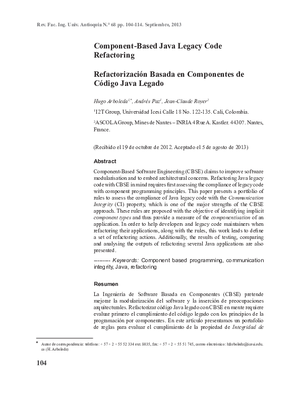 (PDF) Component-Based Java Legacy Code Refactoring