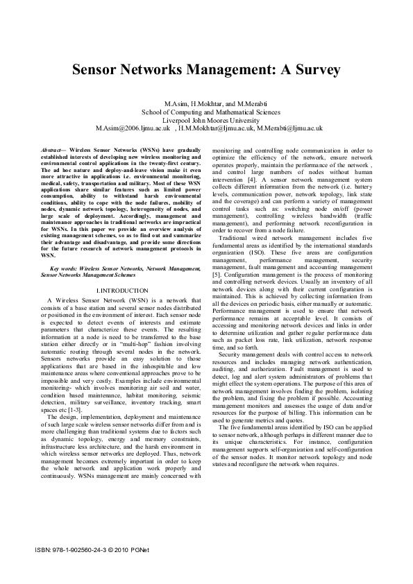 (PDF) Sensor Networks Management: A Survey