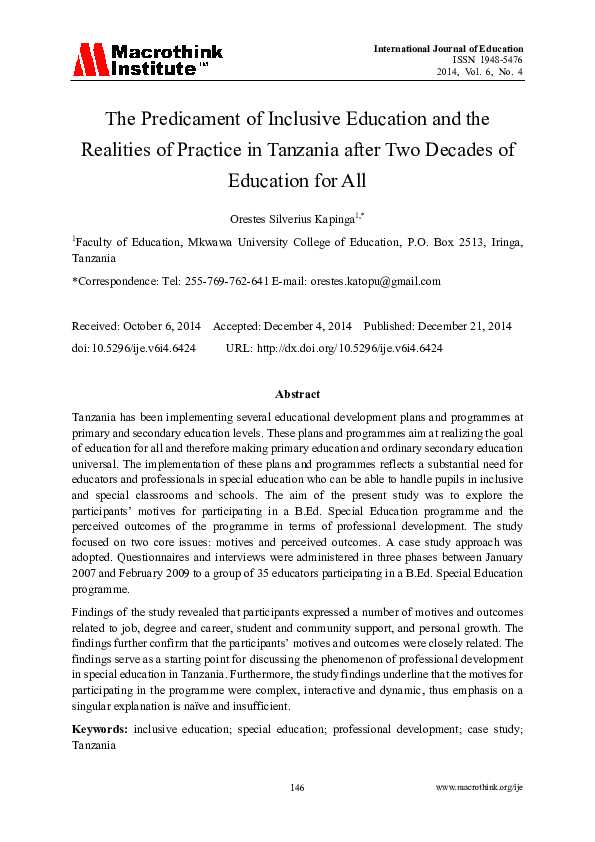 (PDF) The Predicament of Inclusive Education and the Realities of ...