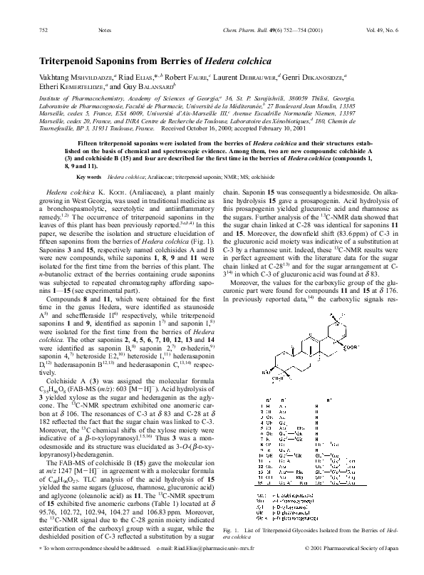 (PDF) Triterpenoid Saponins from Berries of Hedera colchica