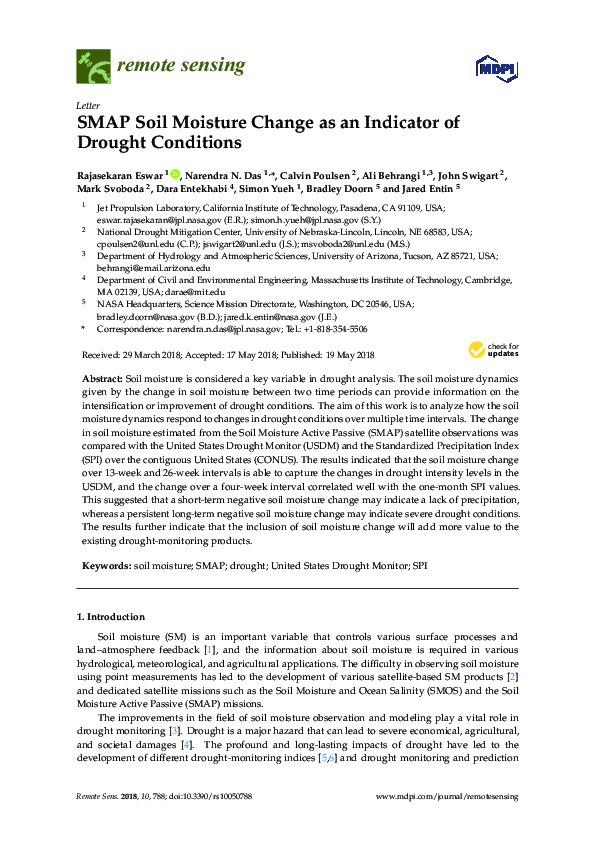 (PDF) SMAP Soil Moisture Change as an Indicator of Drought Conditions