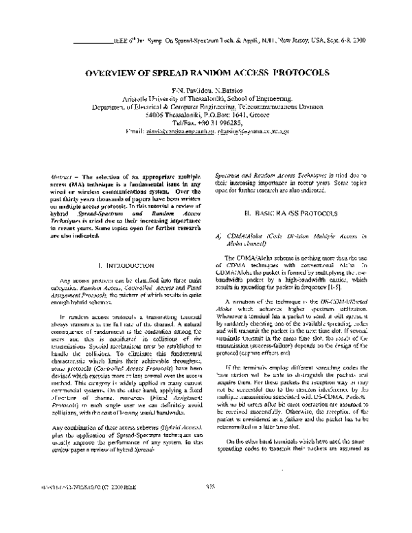 (PDF) Overview of spread random access protocols