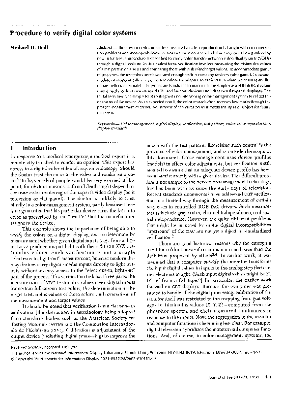 (PDF) Procedure to verify digital color systems