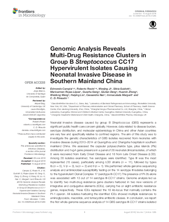 (PDF) Genomic Analysis Reveals Multi-Drug Resistance Clusters in Group ...