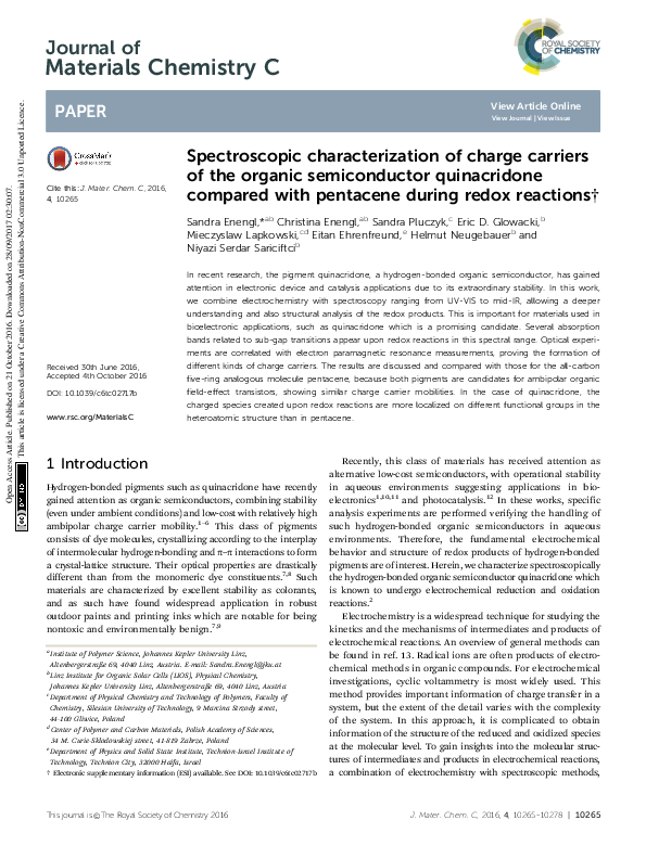 (PDF) Spectroscopic characterization of charge carriers of the organic ...