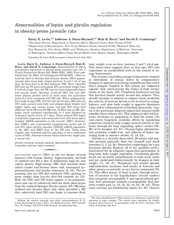 (PDF) Abnormalities of leptin and ghrelin regulation in obesity-prone ...