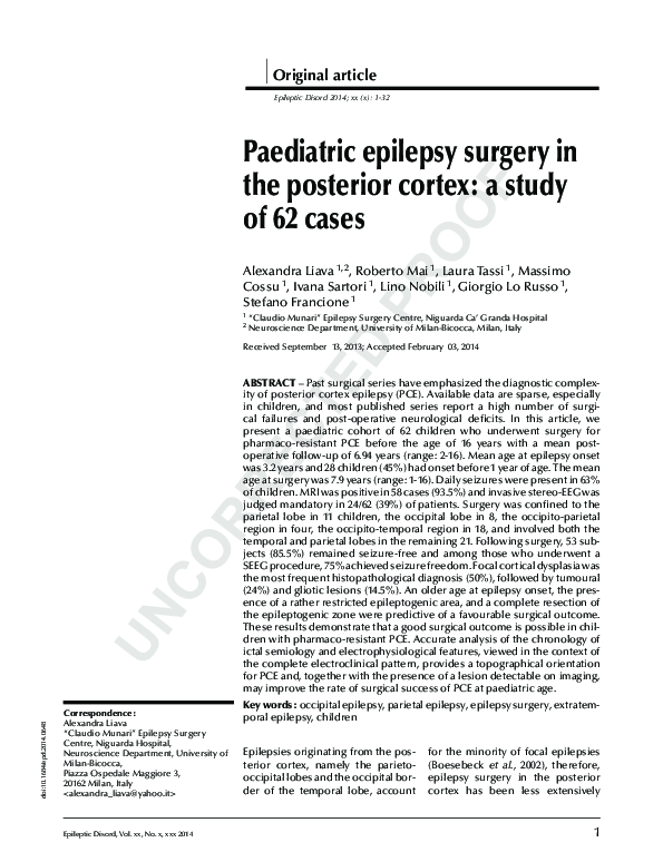 (PDF) Paediatric epilepsy surgery in the posterior cortex: a study of ...