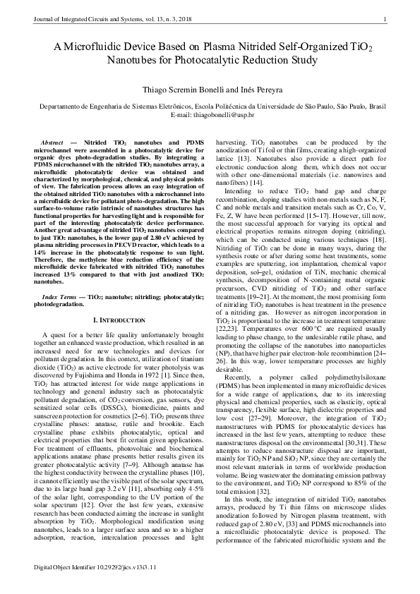 (PDF) A Microfluidic Device Based on Plasma Nitrided Self-Organized ...