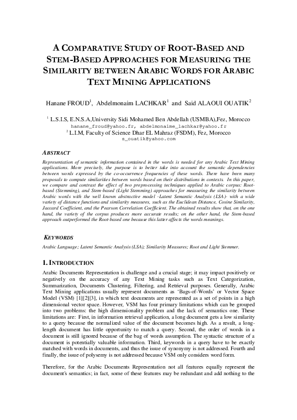 (PDF) A Comparative Study of Root -Based and Stem -Based Approaches for ...