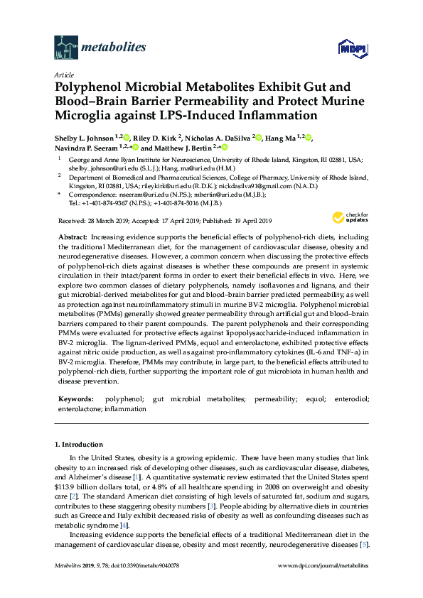 (PDF) Polyphenol Microbial Metabolites Exhibit Gut and Blood–Brain ...
