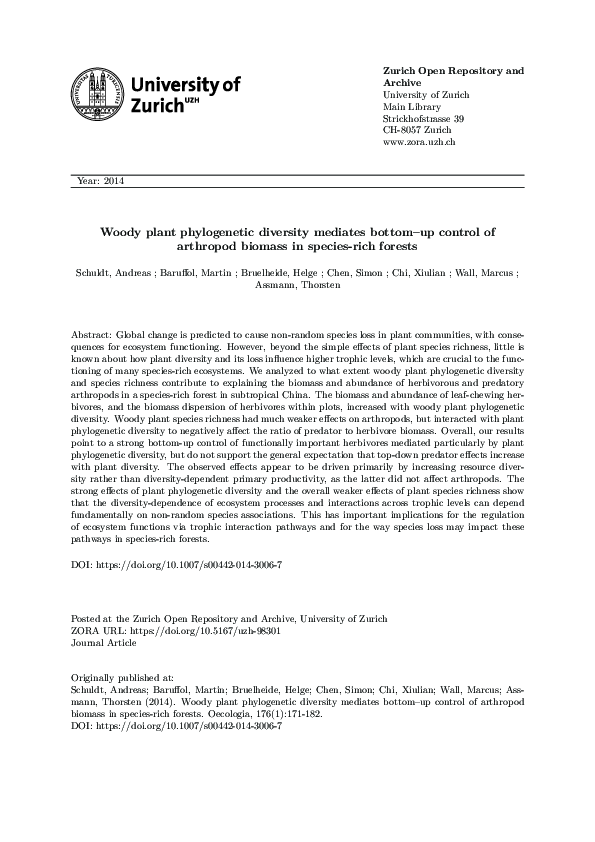 (PDF) Woody plant phylogenetic diversity mediates bottom-up control of ...