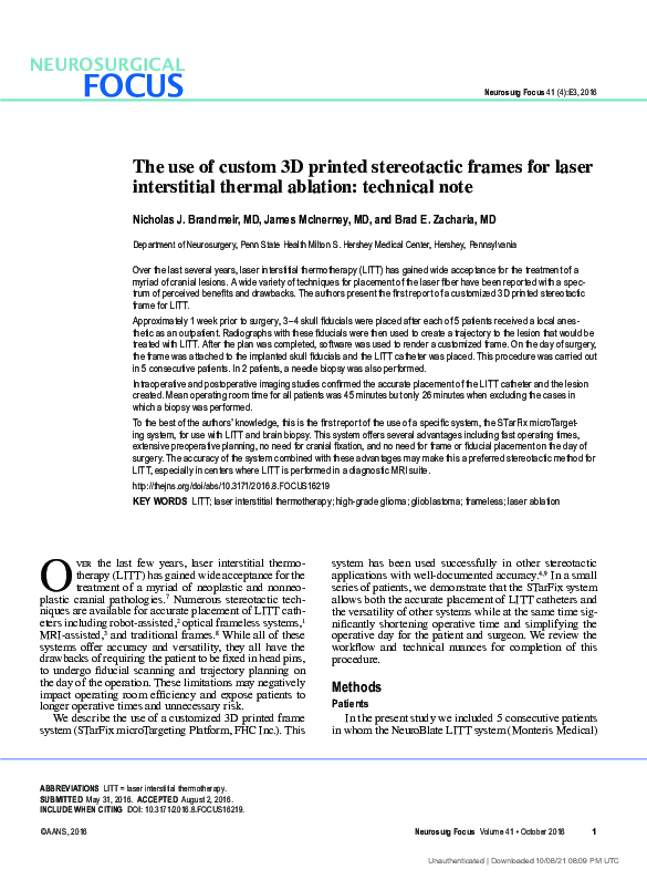 (PDF) The use of custom 3D printed stereotactic frames for laser