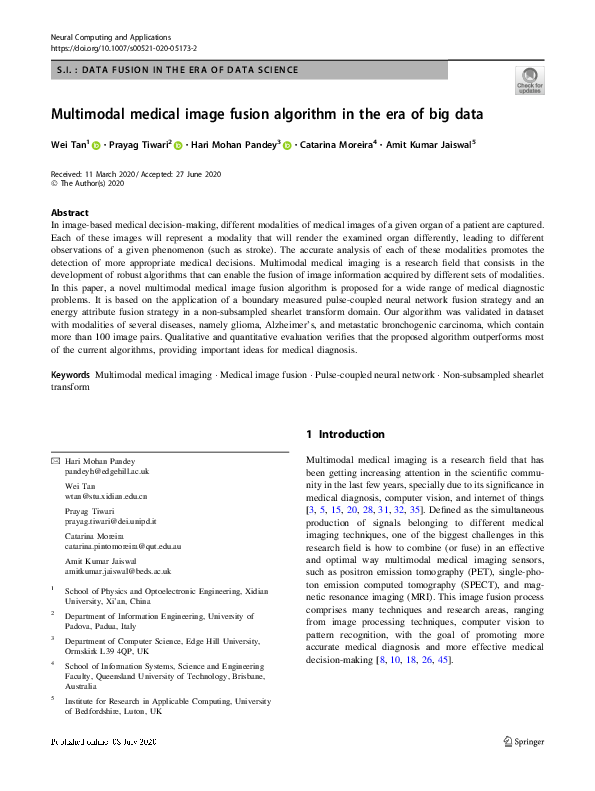 (PDF) Multimodal medical image fusion algorithm in the era of big data