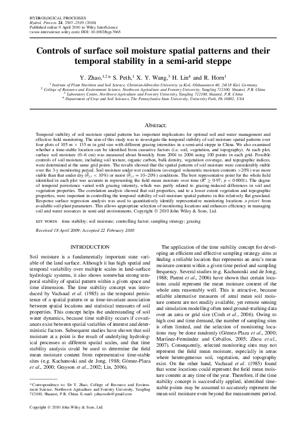 (PDF) Controls of surface soil moisture spatial patterns and their ...