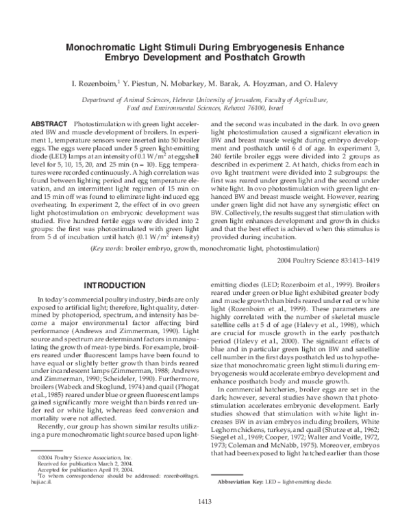(PDF) Monochromatic light stimuli during embryogenesis enhance embryo ...