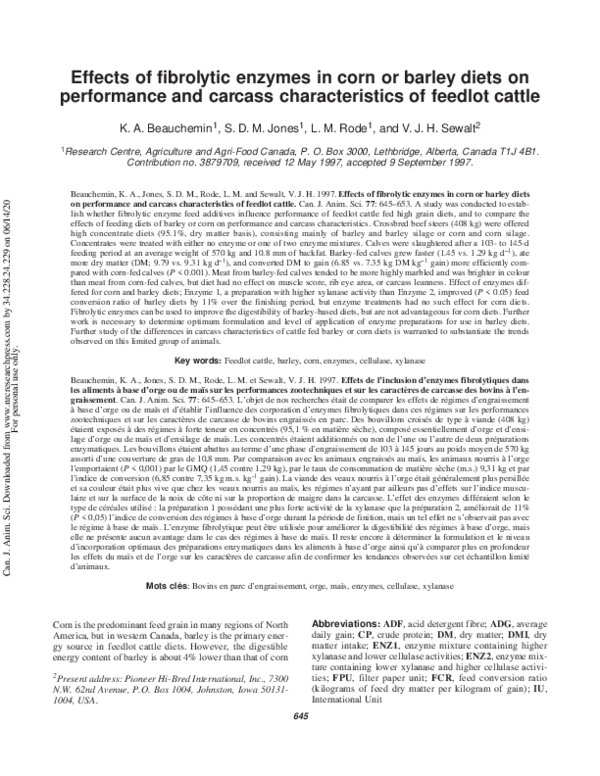 (PDF) Effects of fibrolytic enzymes in corn or barley diets on ...